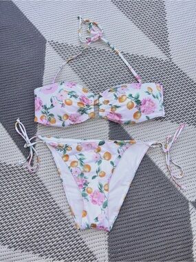 White Floral & Lemon Bandeau Bikini Set